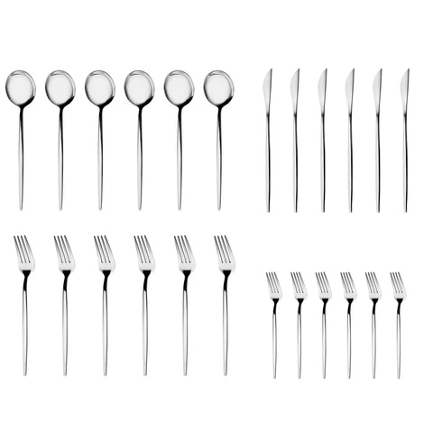 Karaca Bella Stainless Steel Cutlery Set V2 – 24 Pieces for 6 People – Silver
