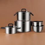 Karaca Aşiyan – 10-Piece Stainless Steel Cookware Set with Foldable Handles