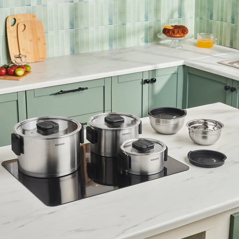 Karaca Aşiyan – 10-Piece Stainless Steel Cookware Set with Foldable Handles
