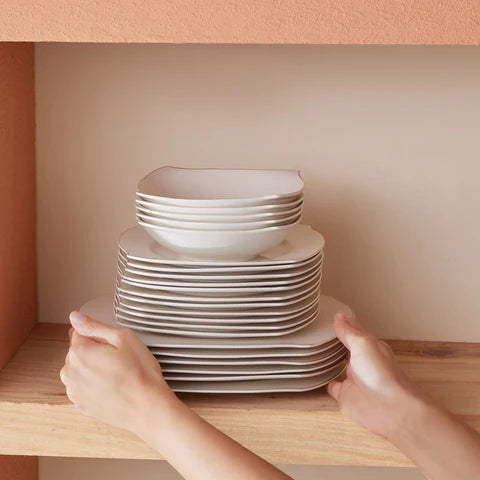 Karaca Square Bone Beyaz Altın, 53-Delig Dinerservies Voor 12 Personen