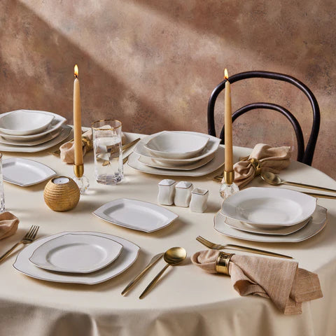 Karaca Square Bone Beyaz Altın, 53-Delig Dinerservies Voor 12 Personen