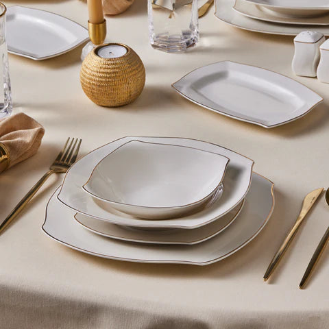 Karaca Square Bone Beyaz Altın, 53-Delig Dinerservies Voor 12 Personen