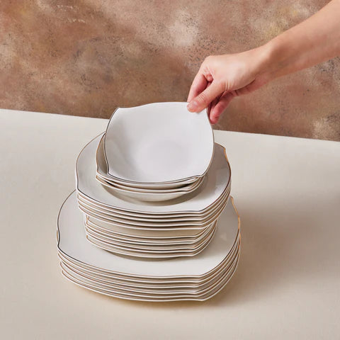 Karaca Square Bone Beyaz Altın, 53-Delig Dinerservies Voor 12 Personen