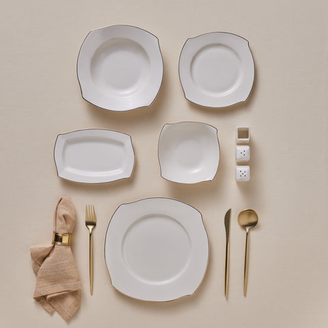 Karaca Square Bone Wave 53-Delig 12-Persoons Servieset Goud