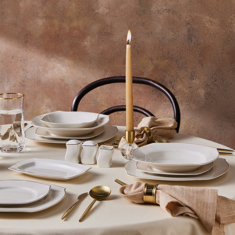 Karaca Square Bone Wave 53-Delig 12-Persoons Servieset Goud