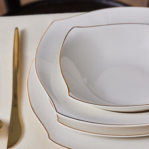 Karaca Square Bone Wave 53-Delig 12-Persoons Servieset Goud