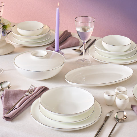 Karaca Fine Bone Meridian 55-delige Eetserviesset voor 12 Personen Platina