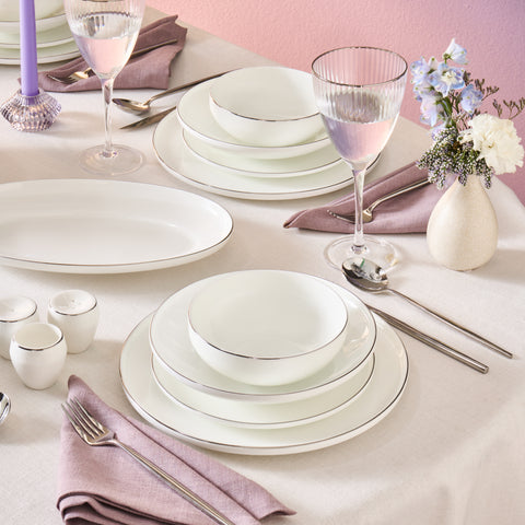 Karaca Fine Bone Meridian 55-delige Eetserviesset voor 12 Personen Platina