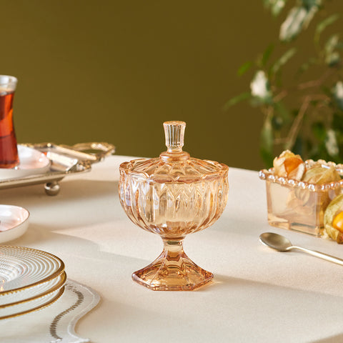 Karaca Home Jerry Glass Turkish Delight Bowl, Amber