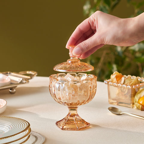 Karaca Home Jerry Glass Turkish Delight Bowl, Amber