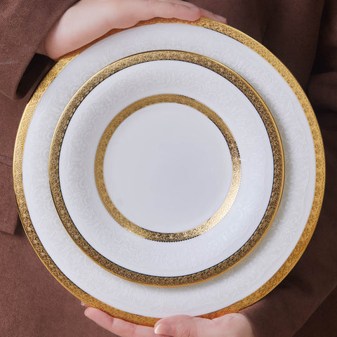 Karaca Royal Bone China Victoria 55-delige Dinnerset voor 12 Personen, Goud