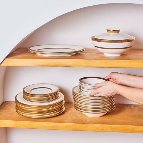 Karaca Royal Bone China Victoria 55-delige Dinnerset voor 12 Personen, Goud