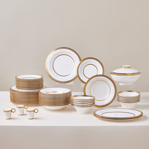 Karaca Royal Bone China Charlotte 55-delige Dinnerset voor 12 Personen, Goud