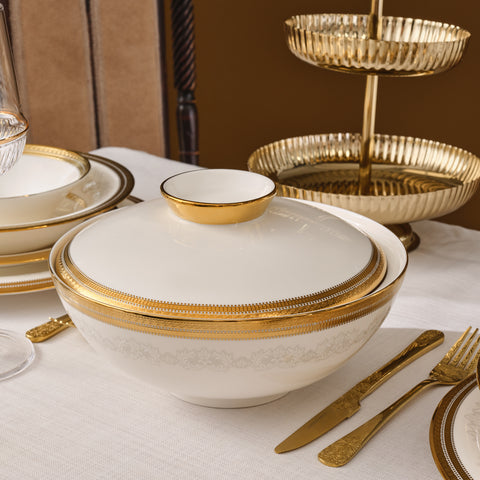 Karaca Royal Bone China Charlotte 55-delige Dinnerset voor 12 Personen, Goud
