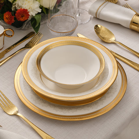 Karaca Royal Bone China Charlotte 55-delige Dinnerset voor 12 Personen, Goud
