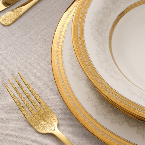 Karaca Royal Bone China Charlotte 55-delige Dinnerset voor 12 Personen, Goud
