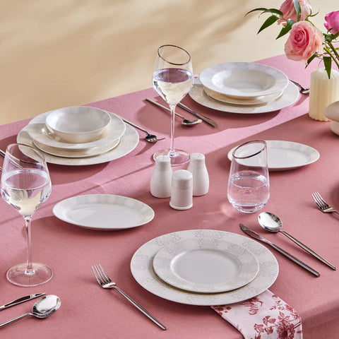 Karaca Forever Bone China New Olio 53-delige Dinnerset voor 12 Personen, Wit