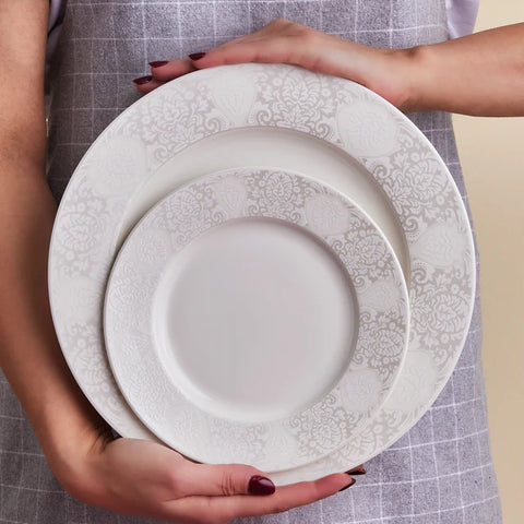 Karaca Forever Bone China New Olio 53-Piece Dinner Set for 12 People, White
