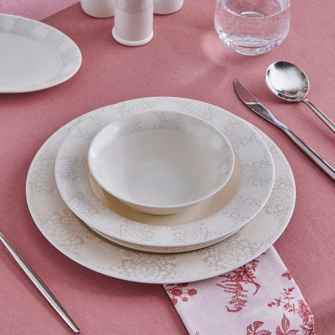 Karaca Forever Bone China New Olio 53-Piece Dinner Set for 12 People, White