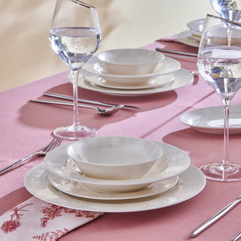 Karaca Forever Bone China New Olio 53-Piece Dinner Set for 12 People, White