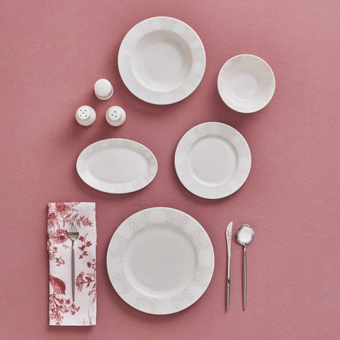 Karaca Forever Bone China New Olio 53-delige Dinnerset voor 12 Personen, Wit