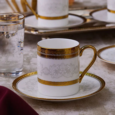 Karaca Royal Bone Charlotte Coffee Cup Set for 6 People, 90 ml