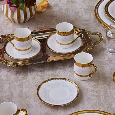 Karaca Royal Bone Charlotte Coffee Cup Set for 6 People, 90 ml