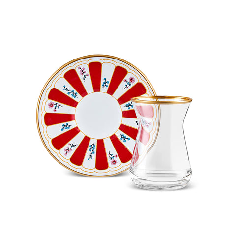 Karaca Bursa Tea Glass, 12-Piece, Red