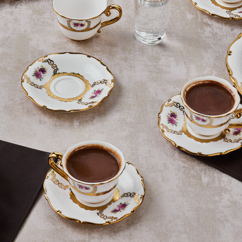 Karaca Royal Bone Elizabeth Koffiekopjesset voor 6 Personen, 90 ml