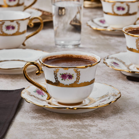 Karaca Royal Bone Elizabeth Koffiekopjesset voor 6 Personen, 90 ml