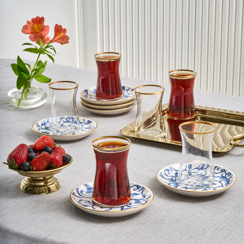Karaca Mare 12-delige Glazen Turkse Theeset voor 6 Personen, 170 ml, Transparant