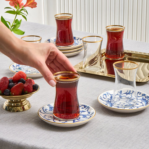 Karaca Mare 12-delige Glazen Turkse Theeset voor 6 Personen, 170 ml, Transparant