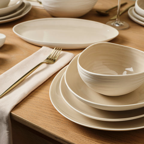 Karaca Earth Collection Rise 55-Piece Dinner Set for 12 People, Cream