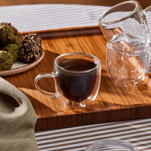 Karaca Olivier 6-Piece Double-Walled Espresso And Turkish Coffee Cup Set For 6 Persons, 80 Ml, Clear