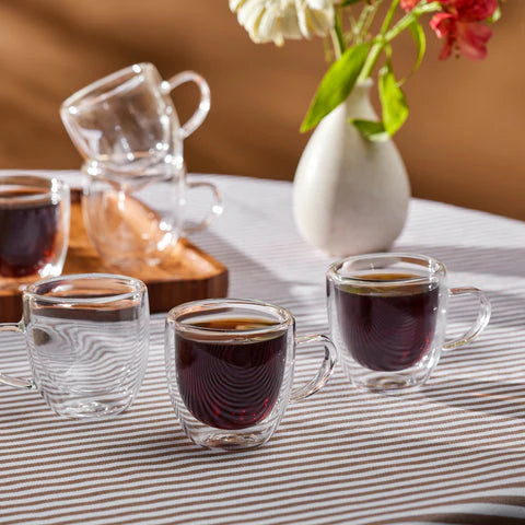Karaca Olivier 6-Piece Double-Walled Espresso And Turkish Coffee Cup Set For 6 Persons, 80 Ml, Clear