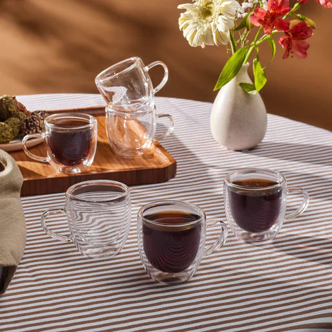 Karaca Olivier 6-Piece Double-Walled Espresso And Turkish Coffee Cup Set For 6 Persons, 80 Ml, Clear