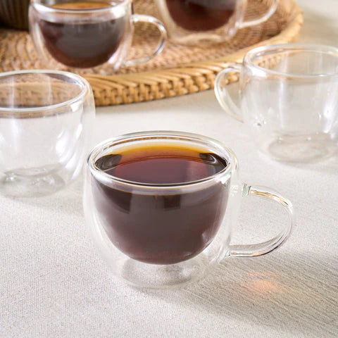 Karaca Olivia 6-Piece Double-Walled Espresso And Turkish Coffee Cup Set For 6 Persons, 80 Ml, Clear