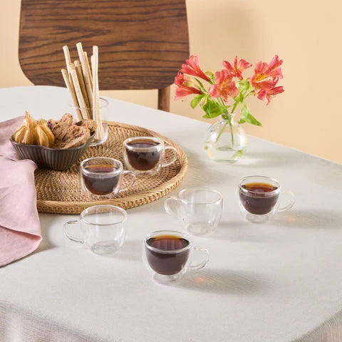 Karaca Olivia 6-Piece Double-Walled Espresso And Turkish Coffee Cup Set For 6 Persons, 80 Ml, Clear
