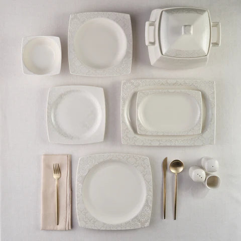 Karaca Square Bone Bridal 60-Delig Serviesset Voor 12 Personen