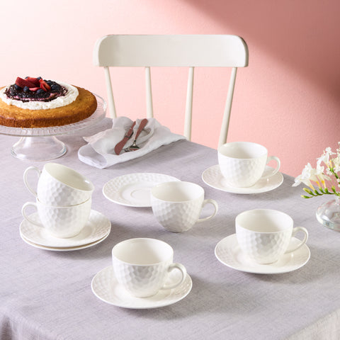 Karaca Nora Embossed Tea Cup Set for 6 People, 220 ml