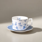 Karaca Jardin 4-delige Bone China Theekop- en Schotelset voor 2 Personen, 230 ml, Blauw