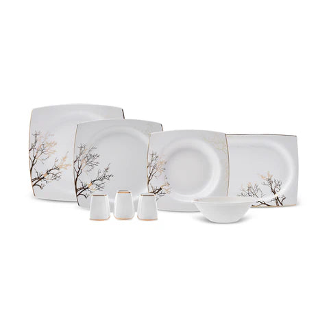 Karaca Square Bone China Autumn 53-Delig Servies voor 12 Personen, Wit Multicolor