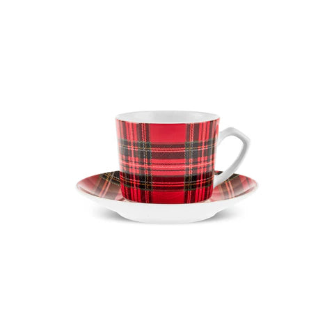 Karaca Ekose V2 4-Delig Bone China Espresso Turks Koffiekopjesset Voor 2 Personen, 80 Ml, Rood