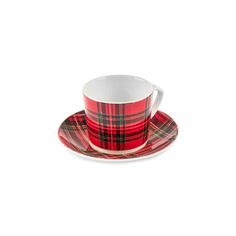 Karaca Ekose V2 4-Delig Bone China Espresso Turks Koffiekopjesset Voor 2 Personen, 80 Ml, Rood