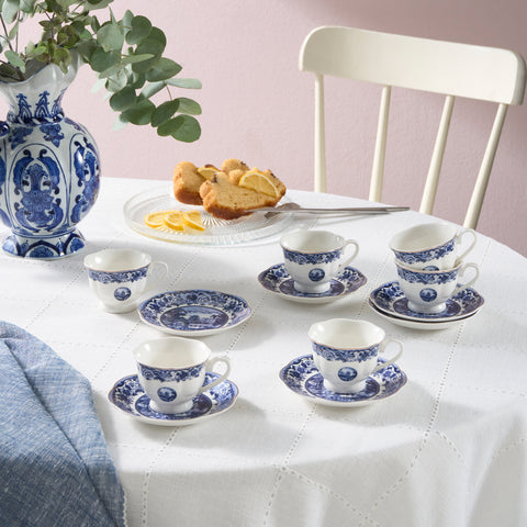 Karaca Old Town 12-delige Bone China Espresso- en Turkse Koffiekoppenset voor 6 Personen, 80 ml, Blauw