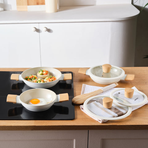Karaca Swiss Crystal Almond Cream, 6-delige Ondiepe Braadpan Set, Inductie