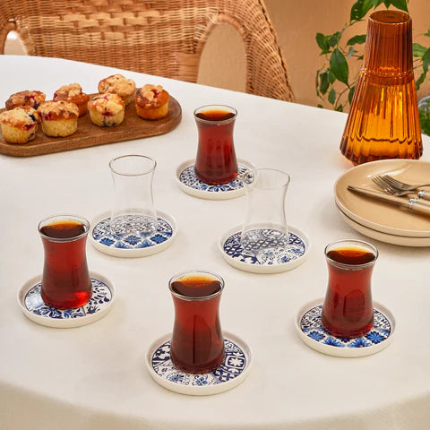 Karaca Portela 12-delige Turkse Theeset van Bone China voor 6 Personen, 170 ml, Meerkleurig