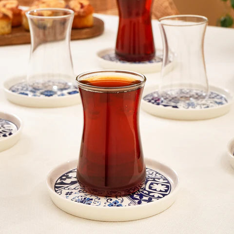 Karaca Portela 12-Piece Bone China Turkish Tea Set for 6 People, 170ml, Multi