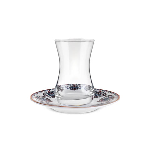 Karaca Nakkas 12-delige Turkse Theeset van Bone China voor 6 Personen, 130 ml, Rood