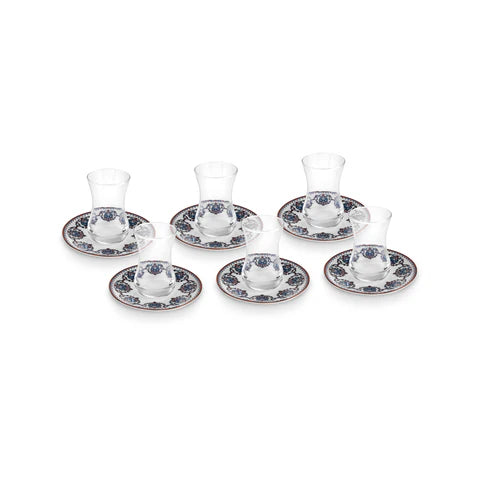 Karaca Nakkas 12-delige Turkse Theeset van Bone China voor 6 Personen, 130 ml, Rood